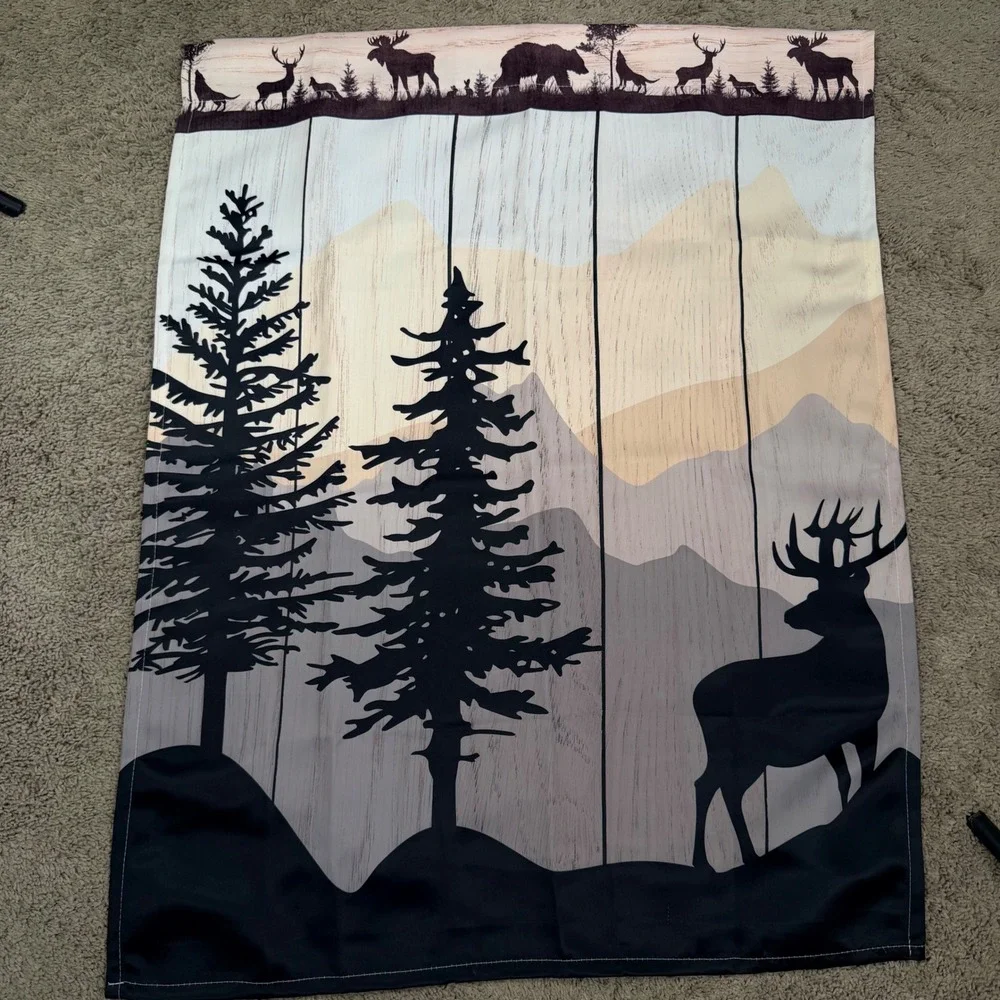 Rustic Wildlife Mountain Scene Window Curtains 28x36 Rabbit Floral Toaster Cover